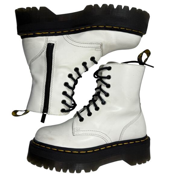 Dr Martens Jadon Chunky Platform Combat Boots Leather White Smooth Women Size 6 - Picture 10 of 11